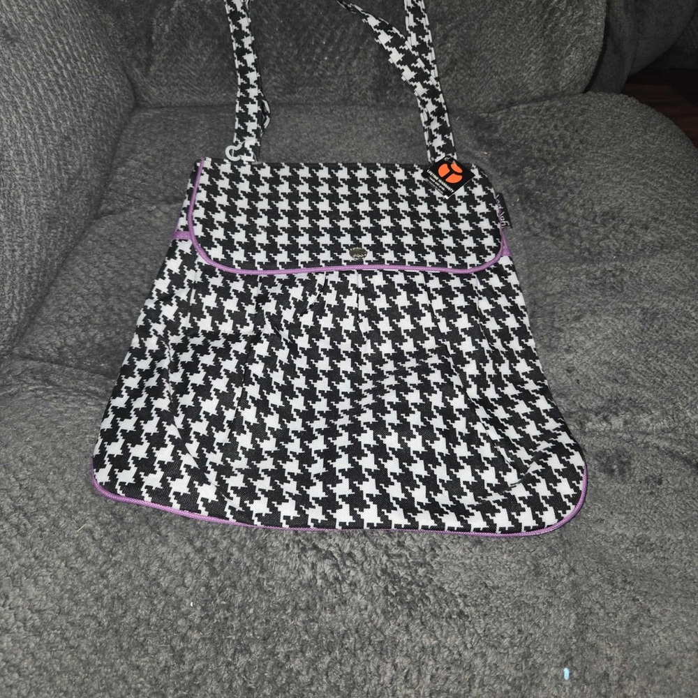 Yak Pak Houndstooth Shoulder Bag with Purple Accents